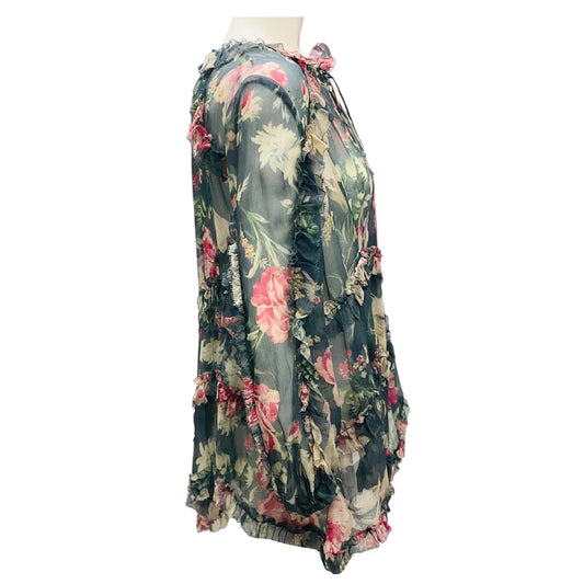 Zimmermann Multicolor Floral Printed Sheer Silk Chiffon Top
