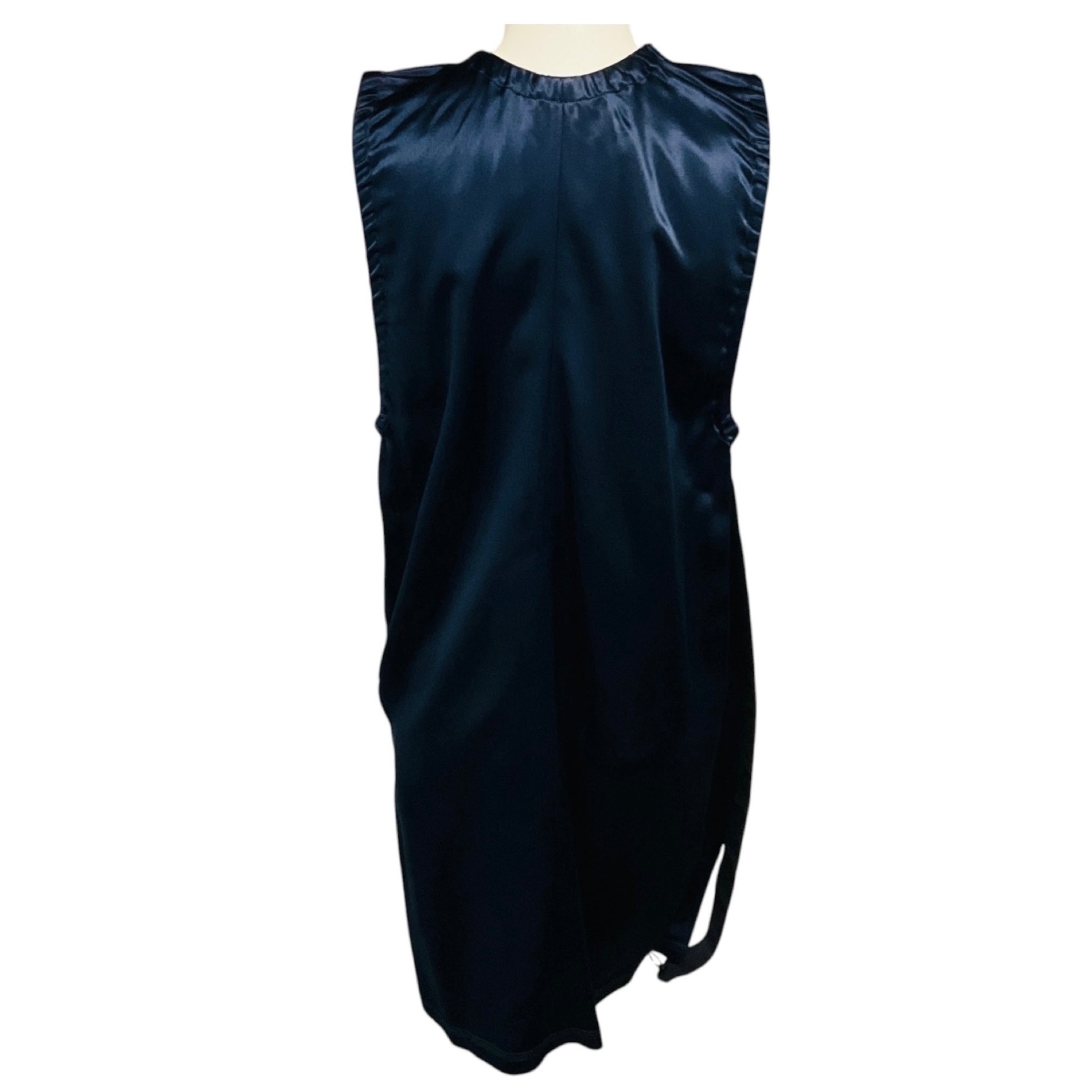 Celine Navy Blue Ruched Sleeveless Satin Mini Dress with Strap