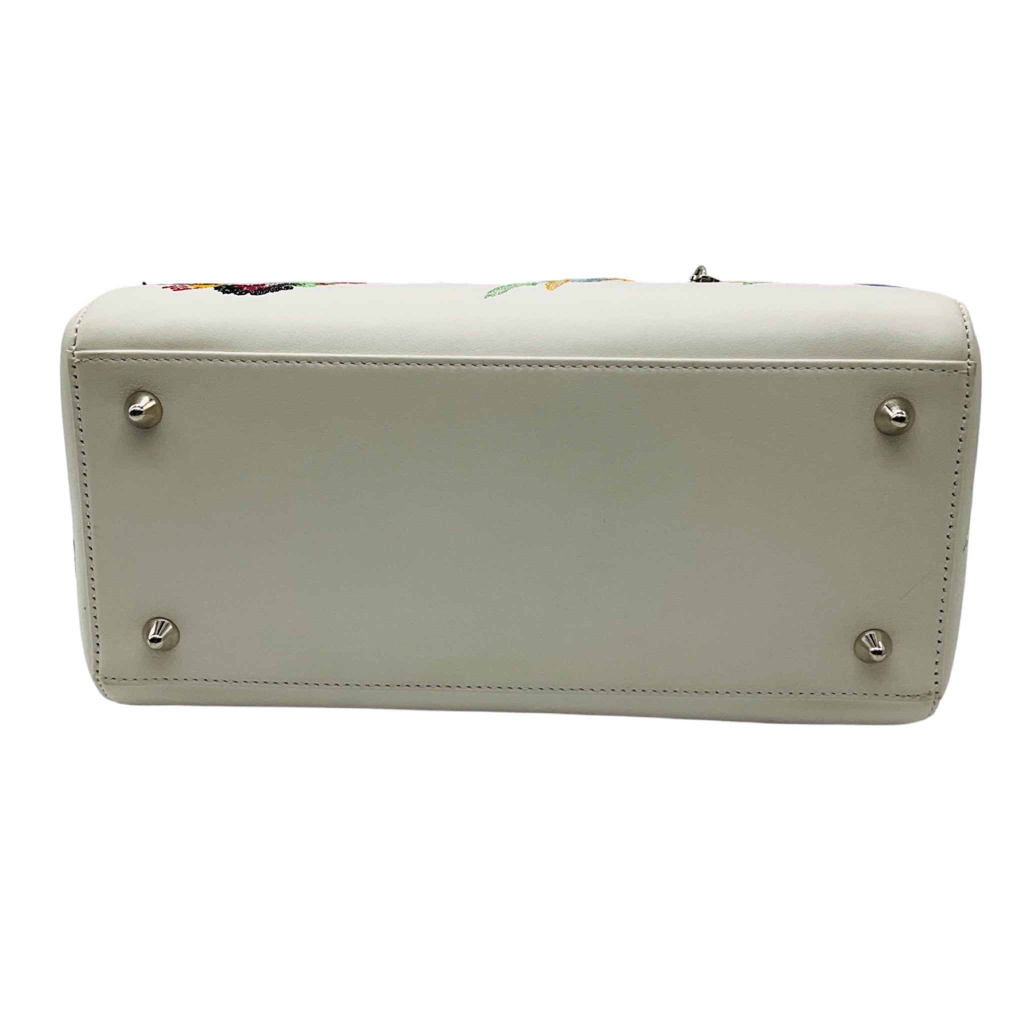 Christian Dior White Multicolor Animals Embroidered Smooth Calfskin Medium Lady Dior Bag