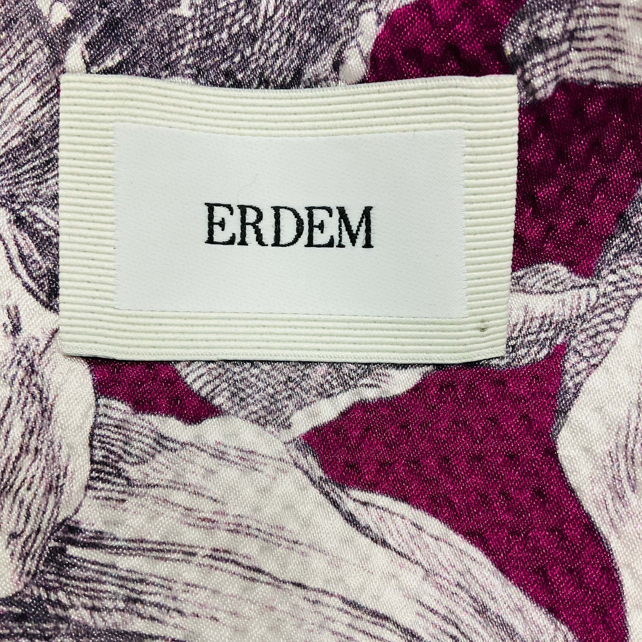 Erdem Magenta Maxine Floral Print Hammered Satin Midi Dress