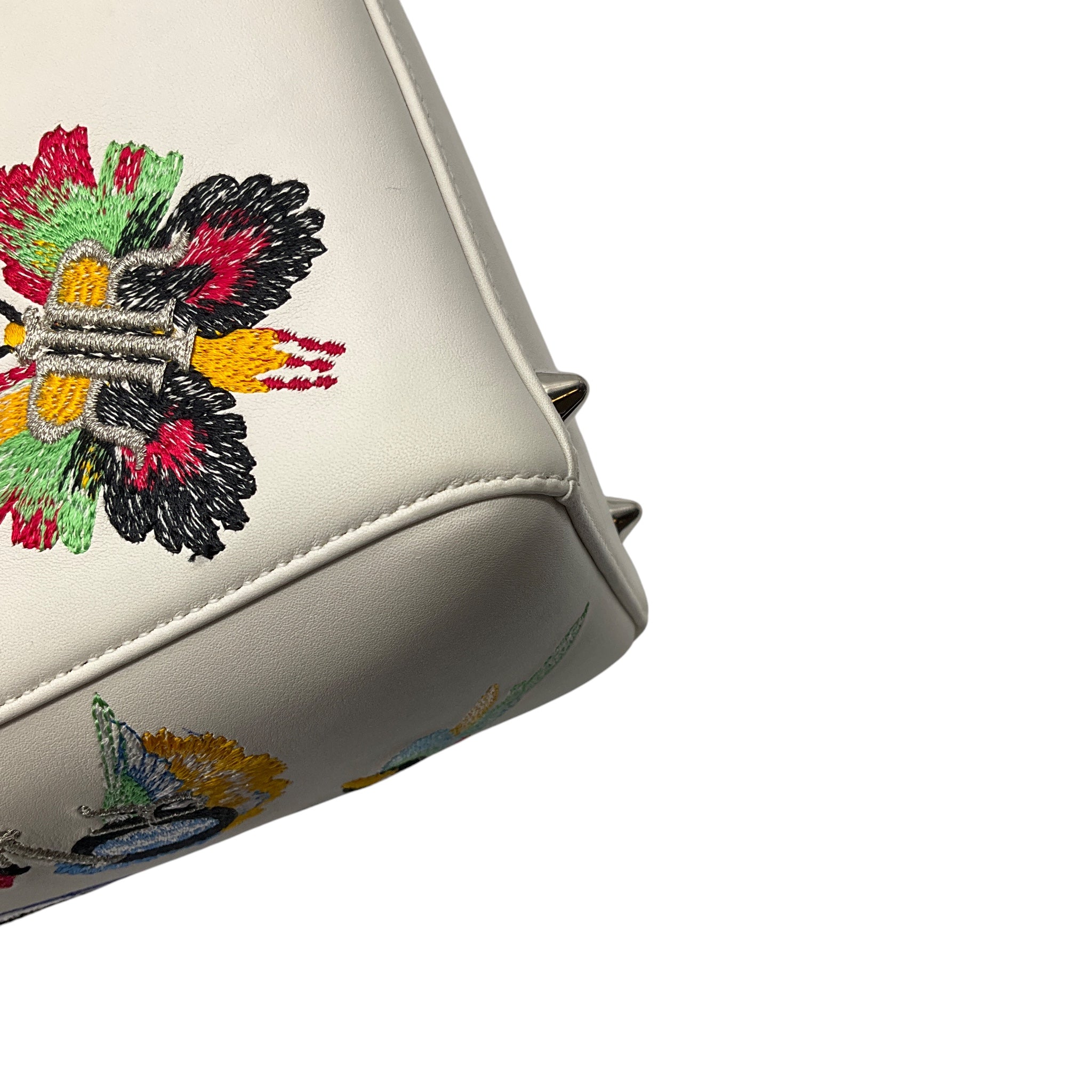 Christian Dior White Multicolor Animals Embroidered Smooth Calfskin Medium Lady Dior Bag