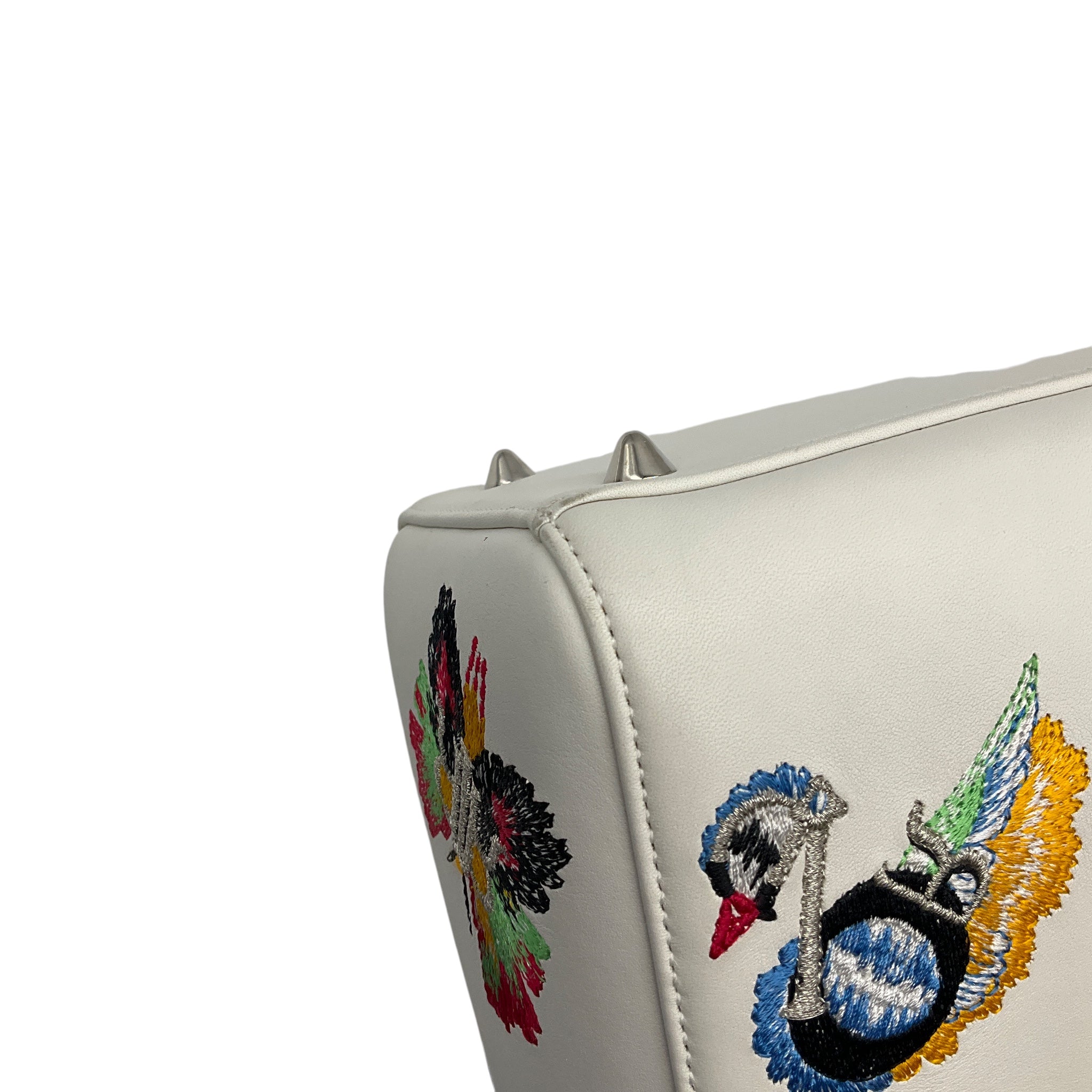 Christian Dior White Multicolor Animals Embroidered Smooth Calfskin Medium Lady Dior Bag