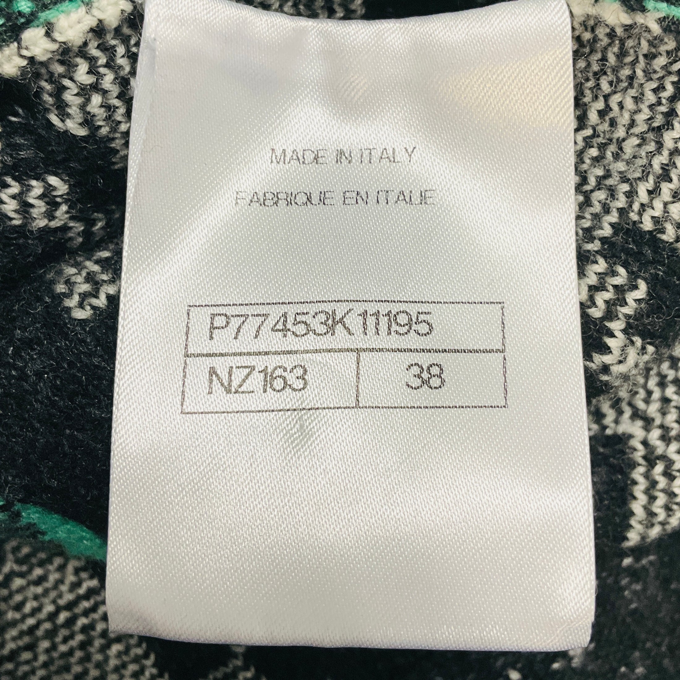 Chanel Green / White / Black Paris-Manchester 2024 Metiers d’Art Houndstooth Wool and Cashmere Knit Sweater Jacket with CC Logo Buttons