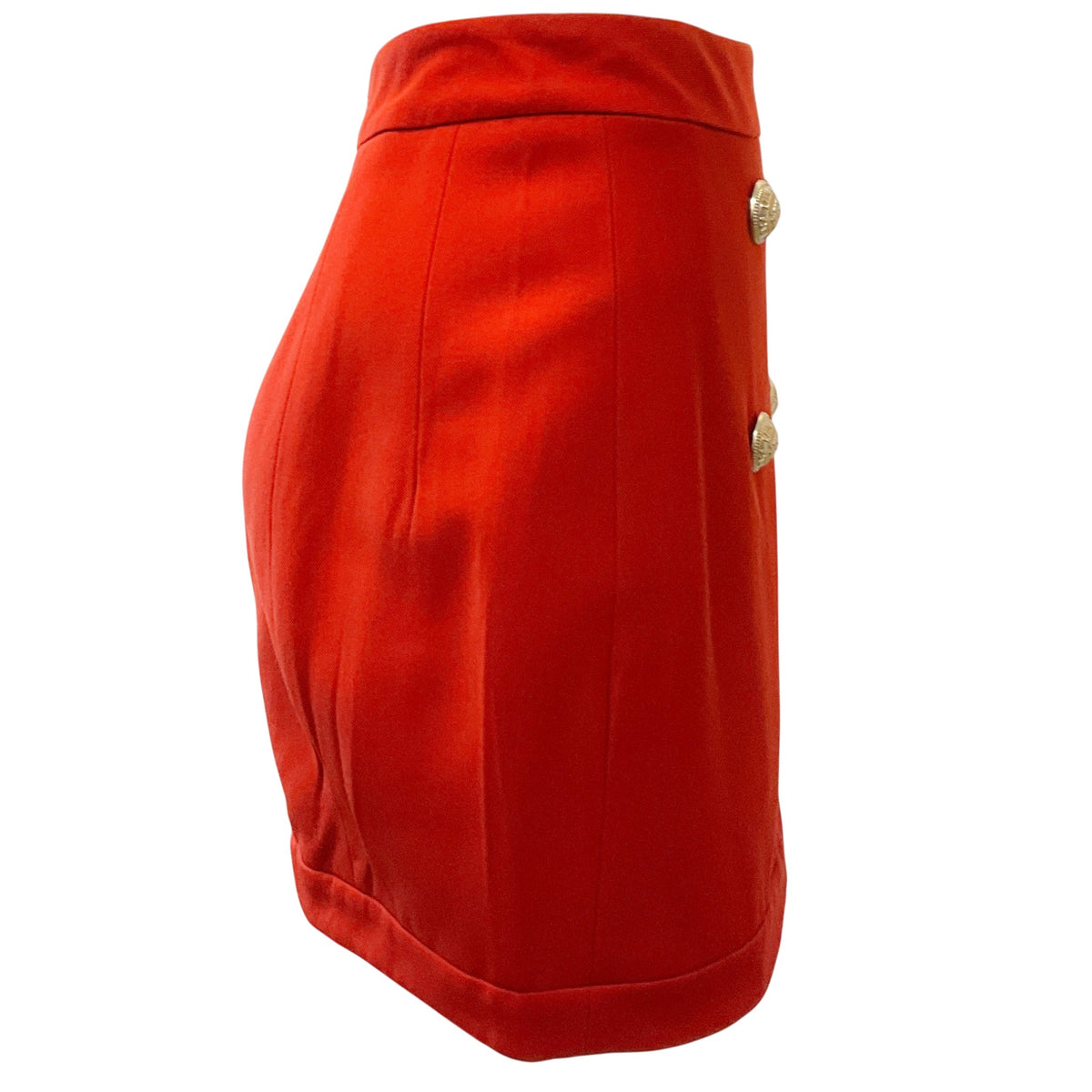 Balmain Rust Wool Skirt with Gold Buttons