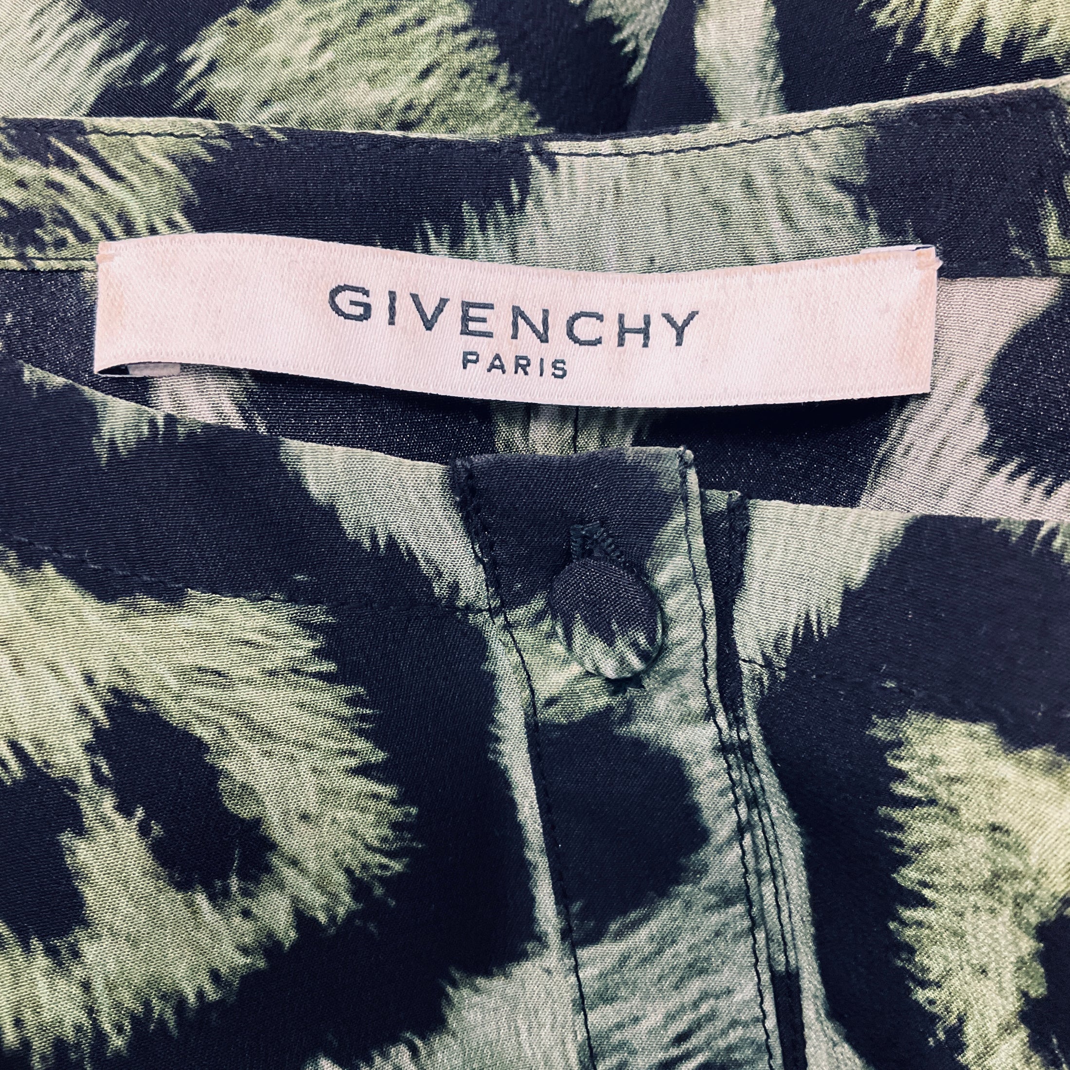 Givenchy Green / Black Animal Print Silk Blouse