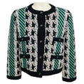 Load image into Gallery viewer, Chanel Green / White / Black Paris-Manchester 2024 Metiers d’Art Houndstooth Wool and Cashmere Knit Sweater Jacket with CC Logo Buttons

