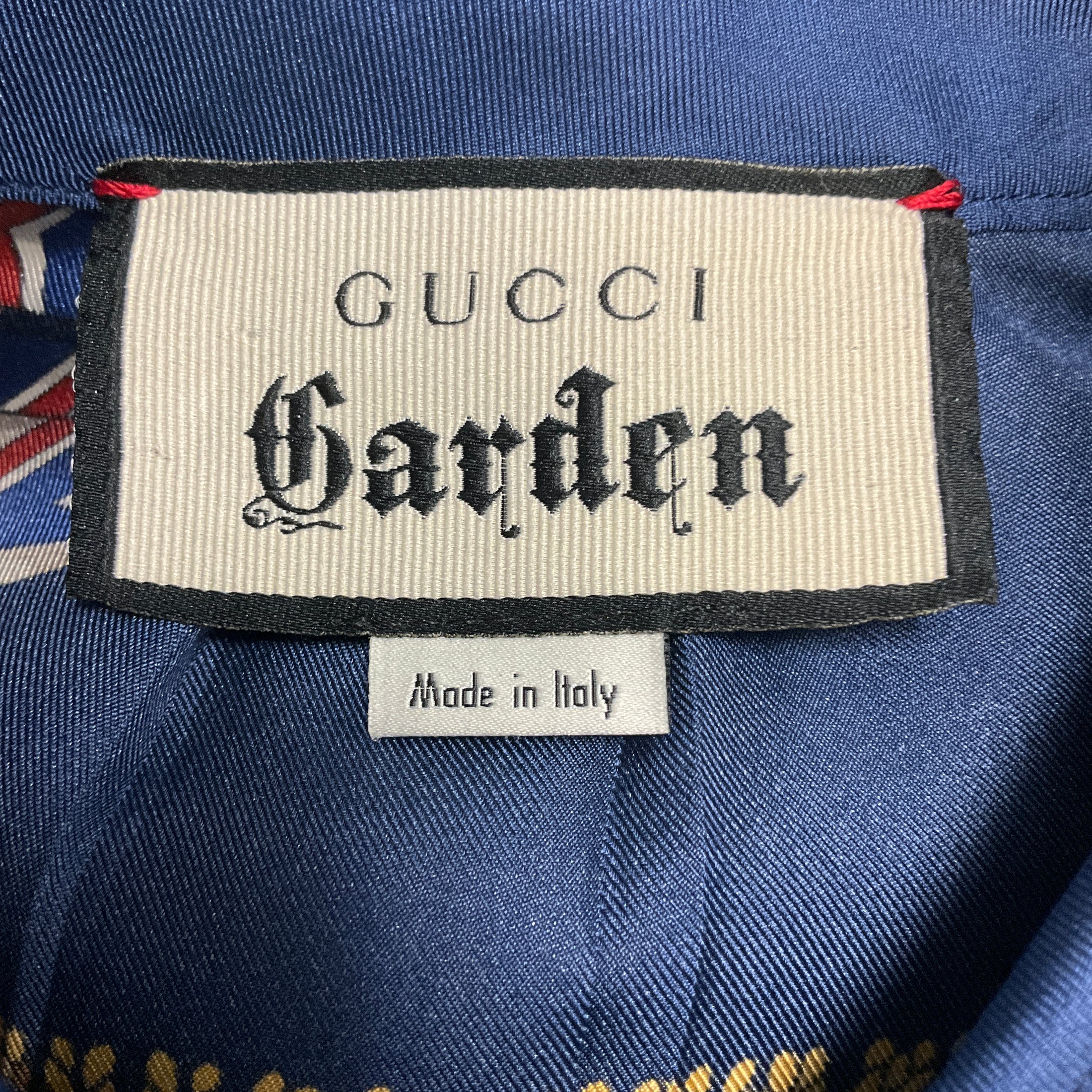 Gucci Navy Blue Multi Garden Collection Print Silk Blouse