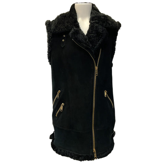 Burberry Black Lamb Shearling Vest with Gold Zippers
