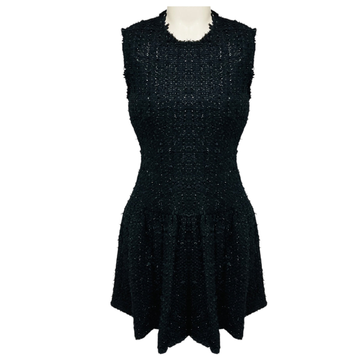 Simone Rocha Black Sleeveless Flared Boucle Tweed Cocktail Dress 