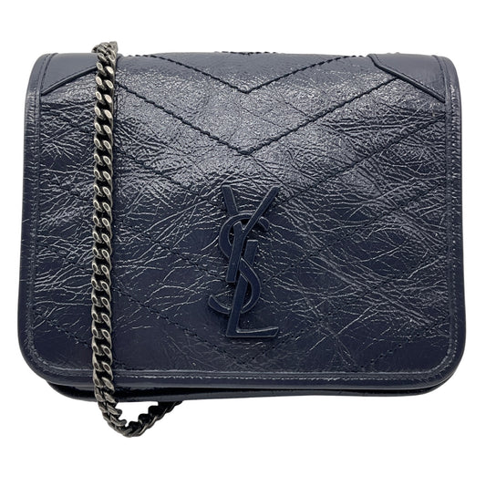 Saint Laurent Deep Marine Crinkled Calfskin Niki Wallet On Chain