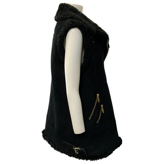 Burberry Black Lamb Shearling Vest with Gold Zippers
