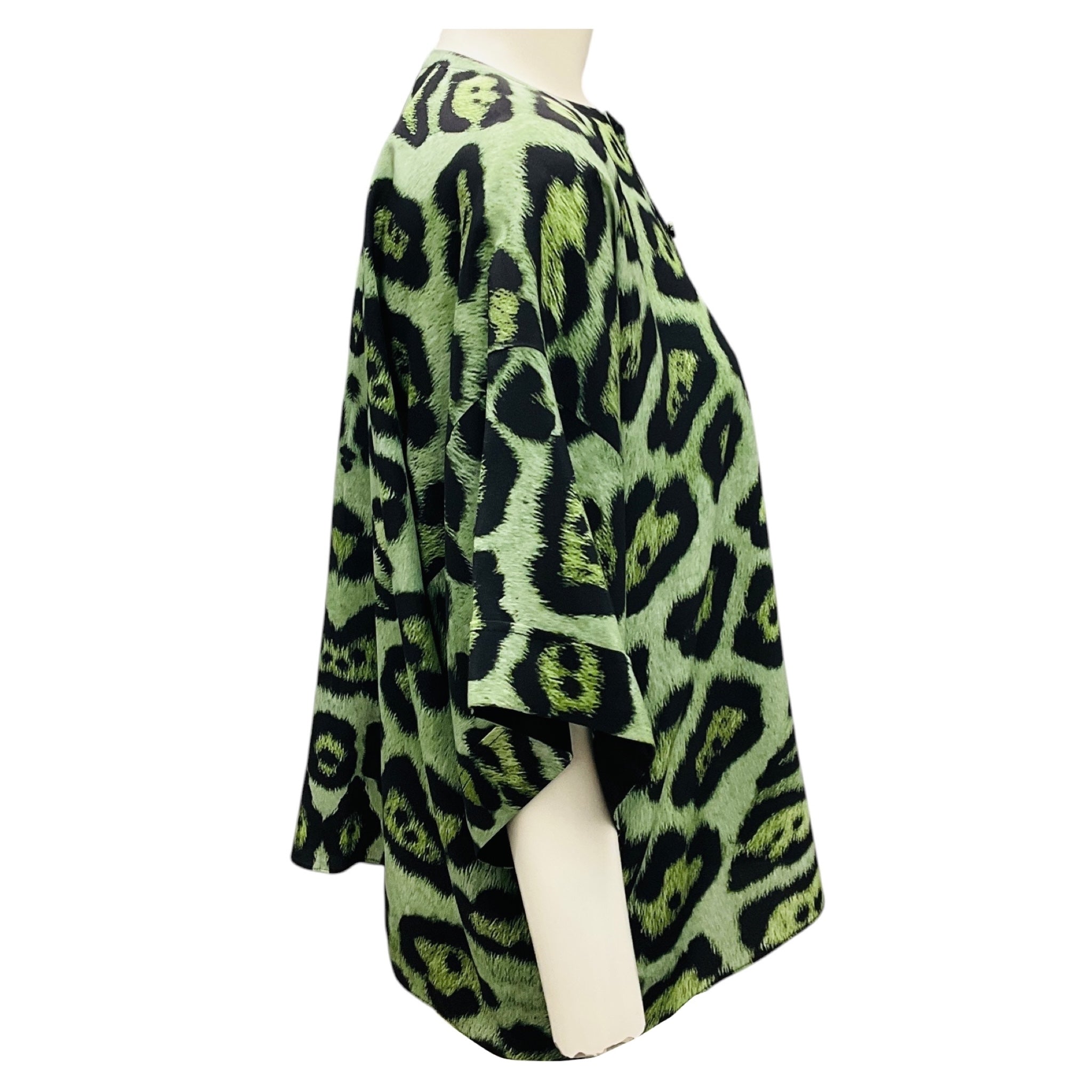 Givenchy Green / Black Animal Print Silk Blouse