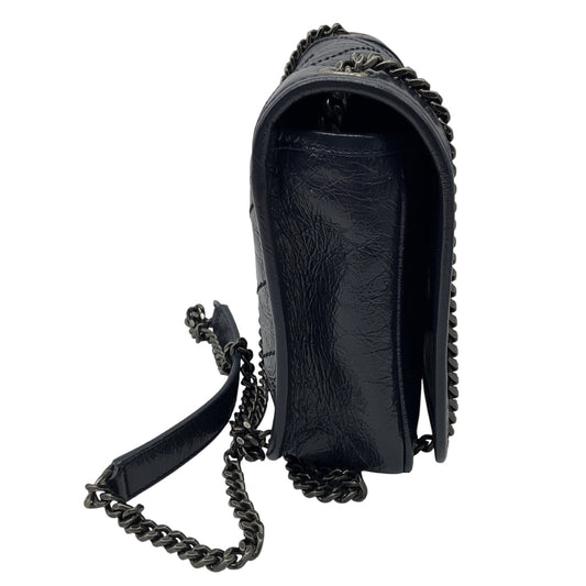 Saint Laurent Deep Marine Crinkled Calfskin Niki Wallet On Chain