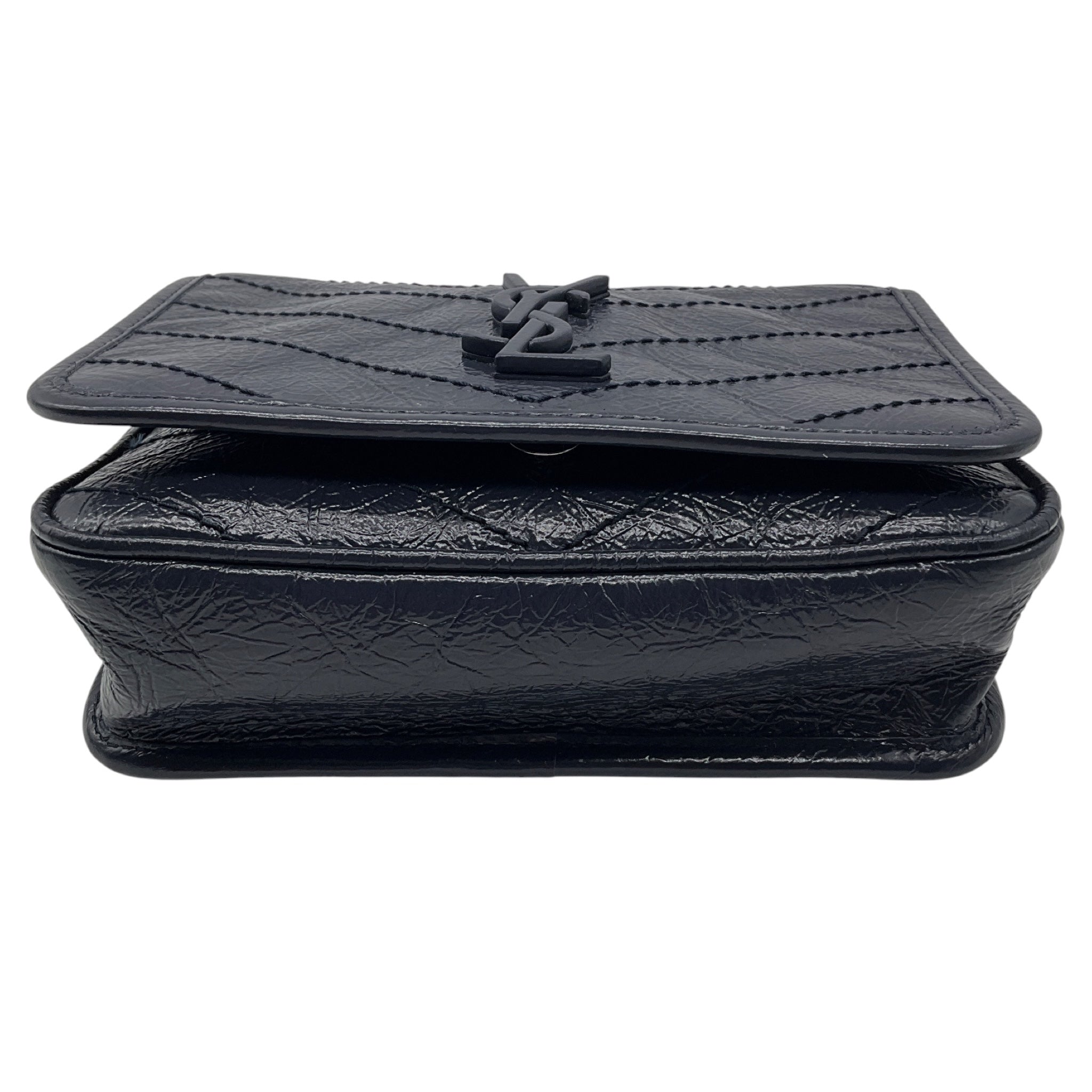 Saint Laurent Deep Marine Crinkled Calfskin Niki Wallet On Chain