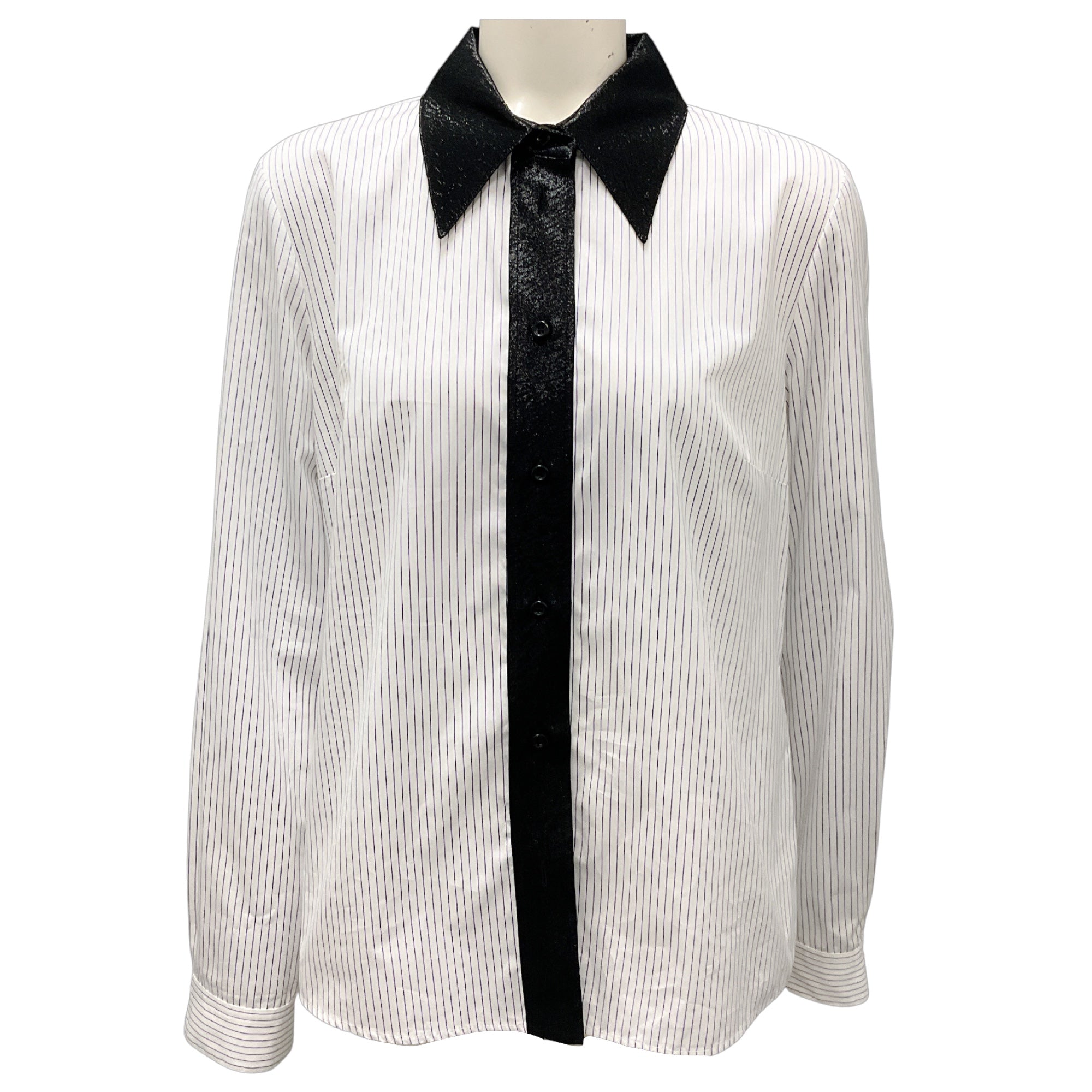 Callas White / Blue / Black Striped Cotton Blouse