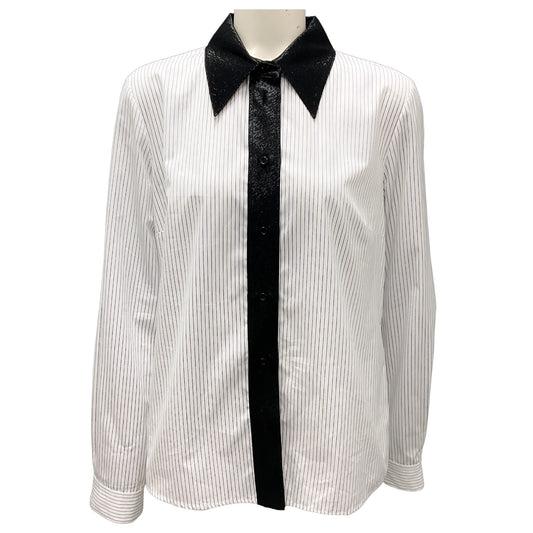 Callas White / Blue / Black Striped Cotton Blouse