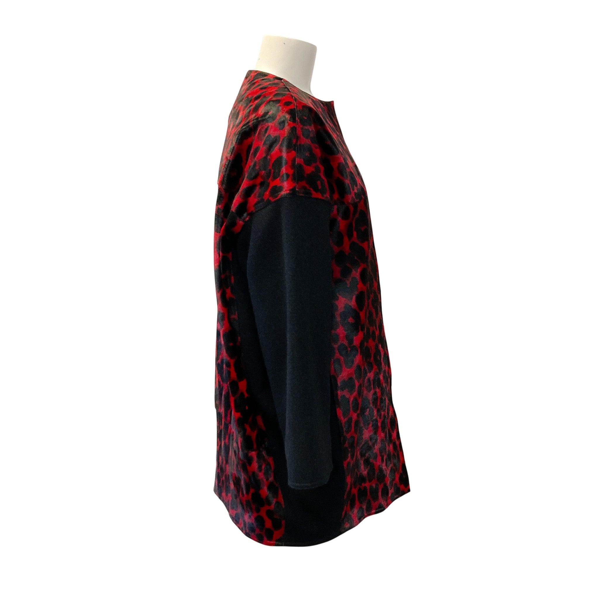 Longchamp Red / Black Leopard Calf Hair / Wool Coat