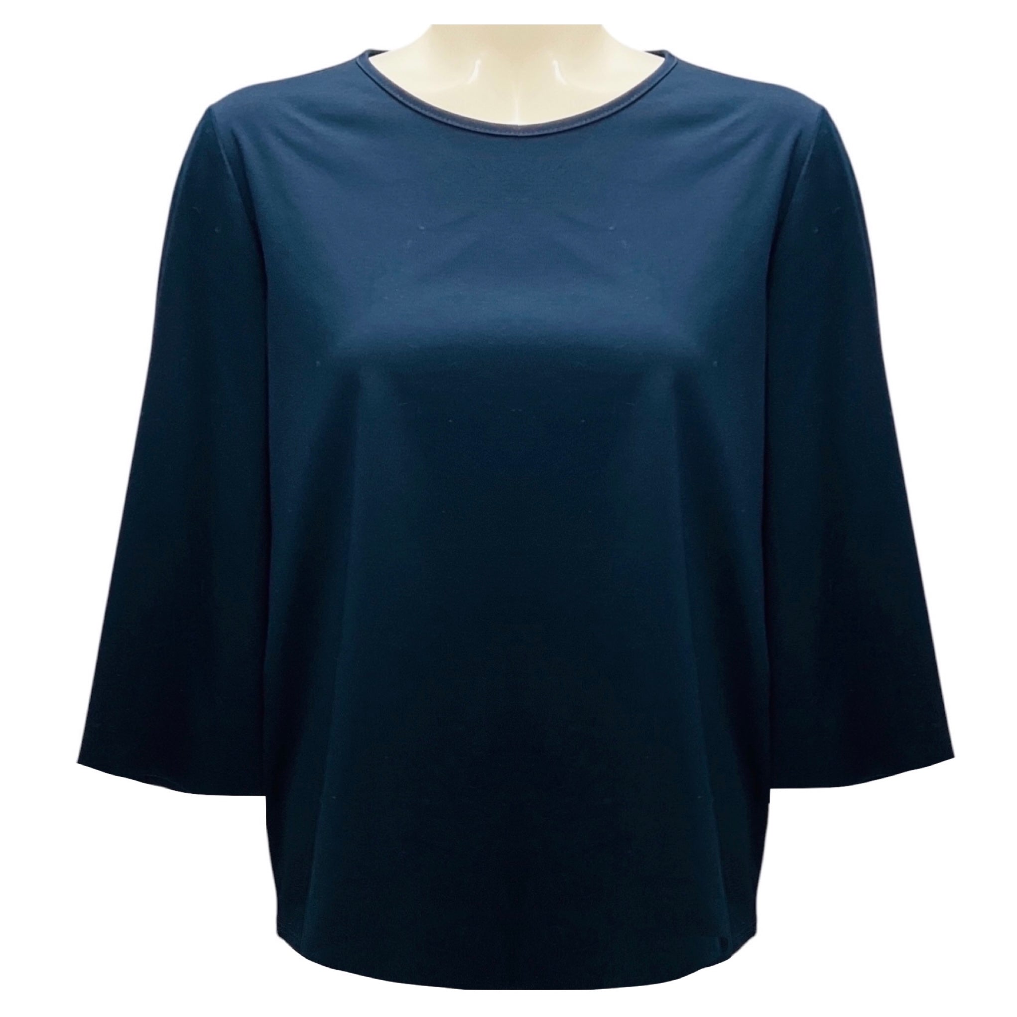 The Row Navy Blue Three Quarter Sleeved Cotton Top