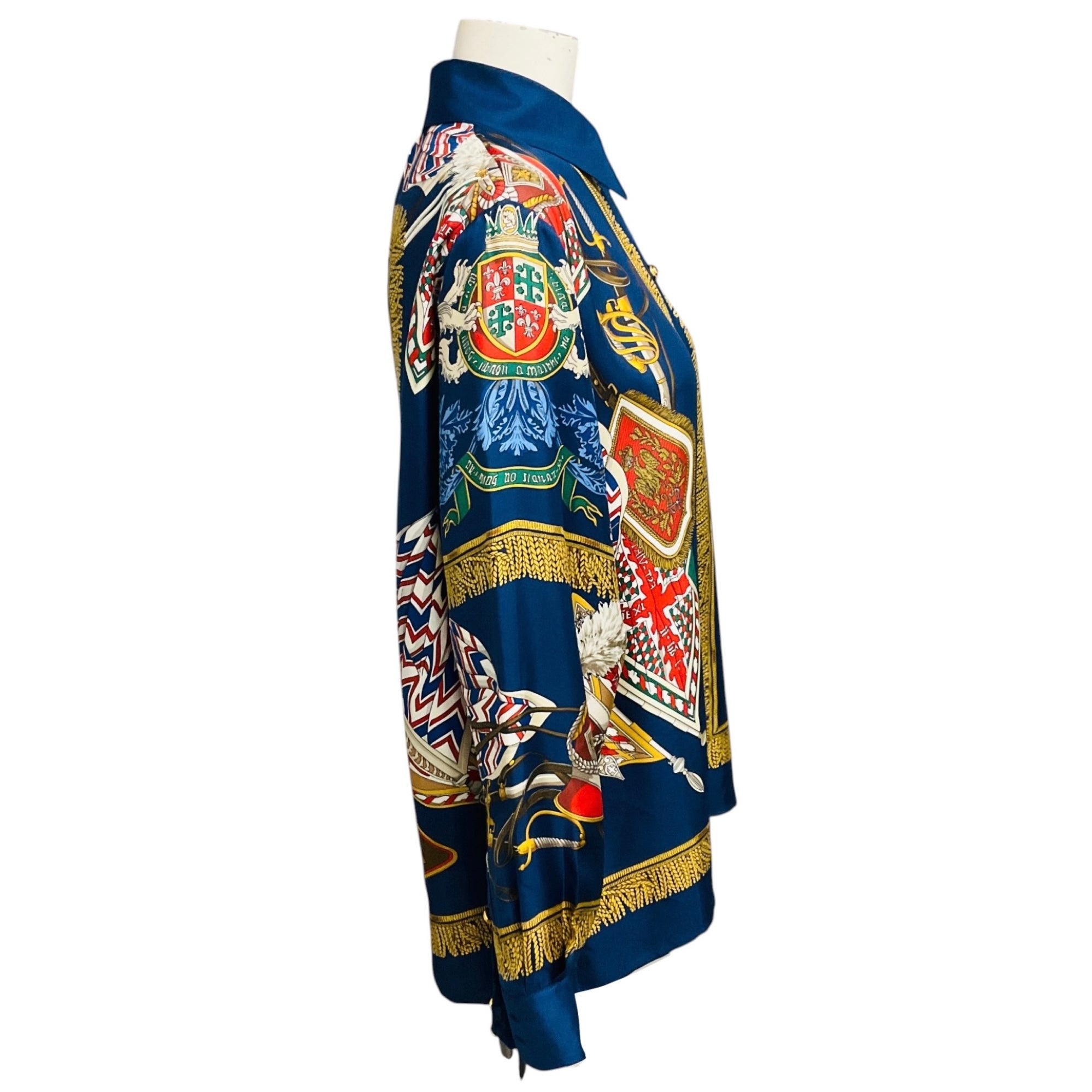 Gucci Navy Blue Multi Garden Collection Print Silk Blouse