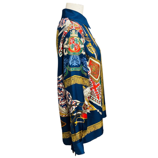 Gucci Navy Blue Multi Garden Collection Print Silk Blouse