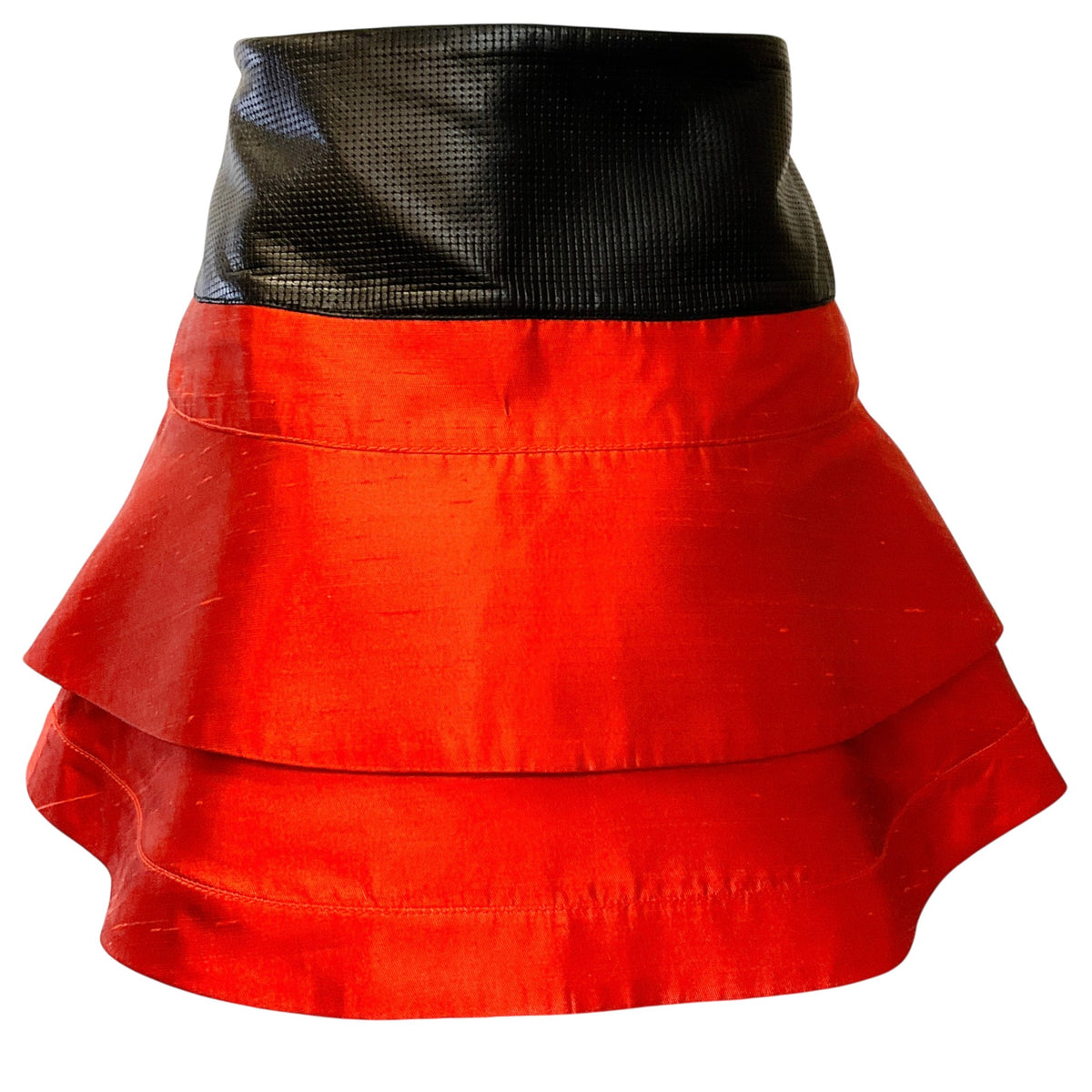 Proenza Schouler Orange Silk Mini Skirt with Leather
