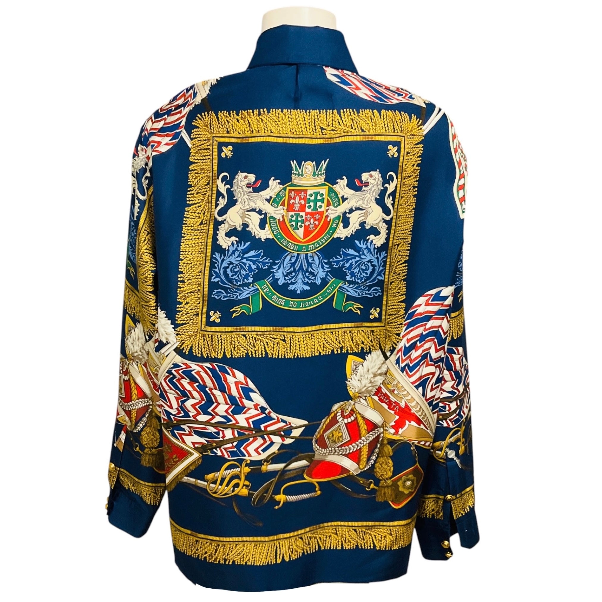 Gucci Navy Blue Multi Garden Collection Print Silk Blouse