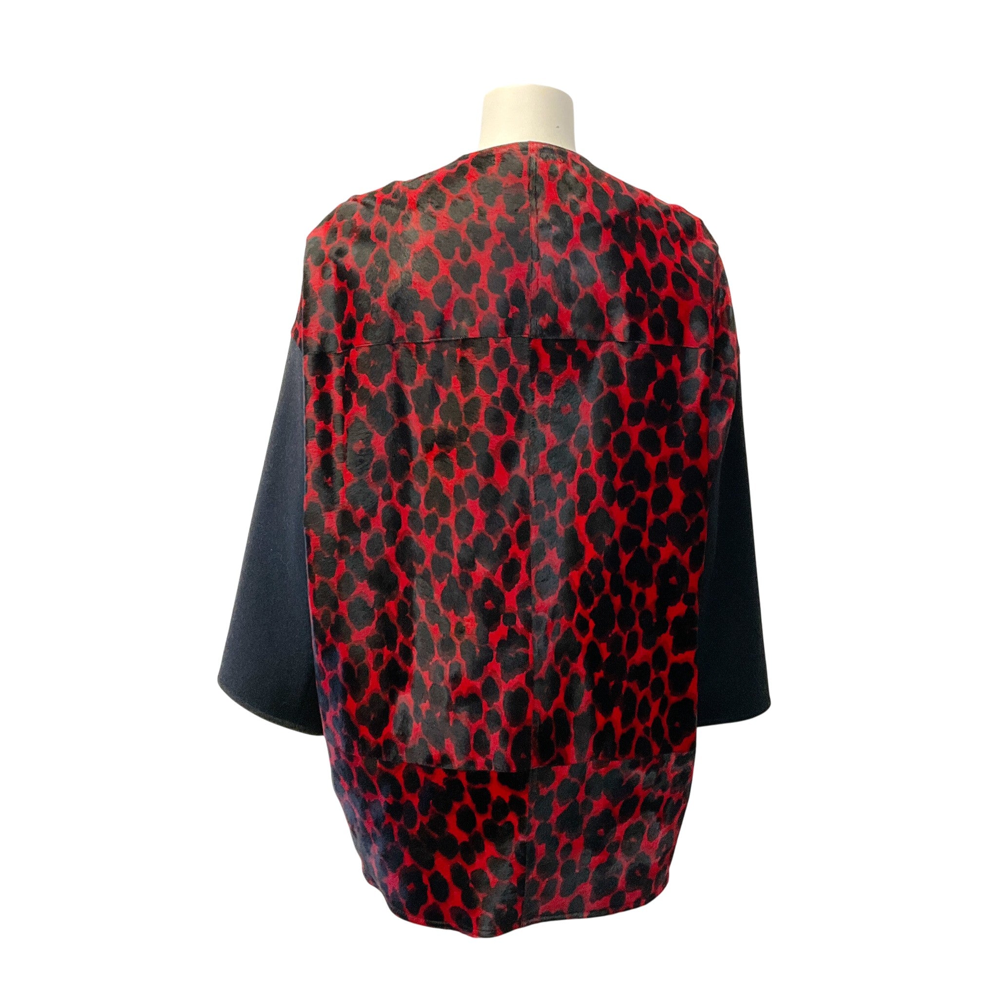 Longchamp Red / Black Leopard Calf Hair / Wool Coat