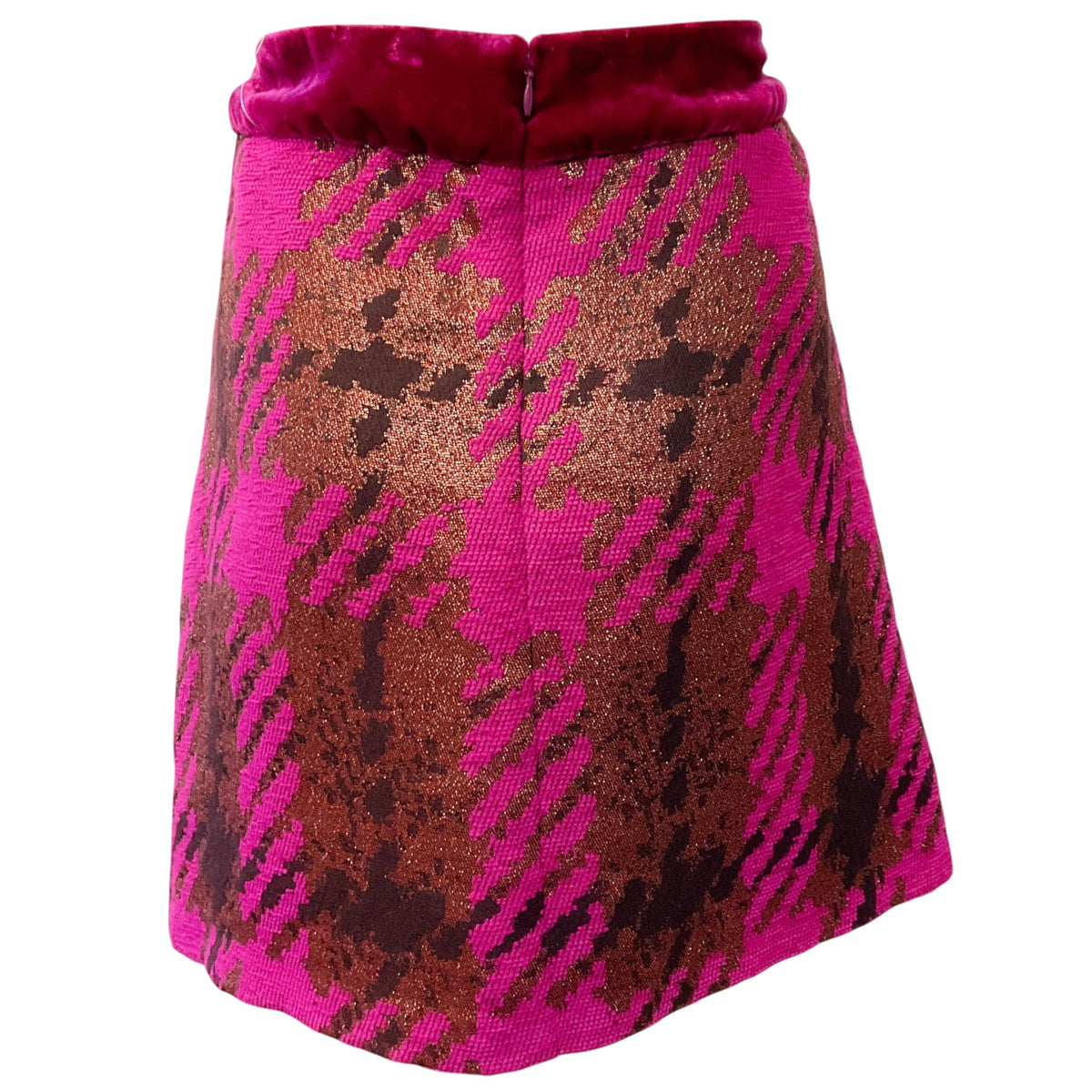 Anna Sui Pink / Gold Houndstooth Mini Skirt with Lurex and Velvet