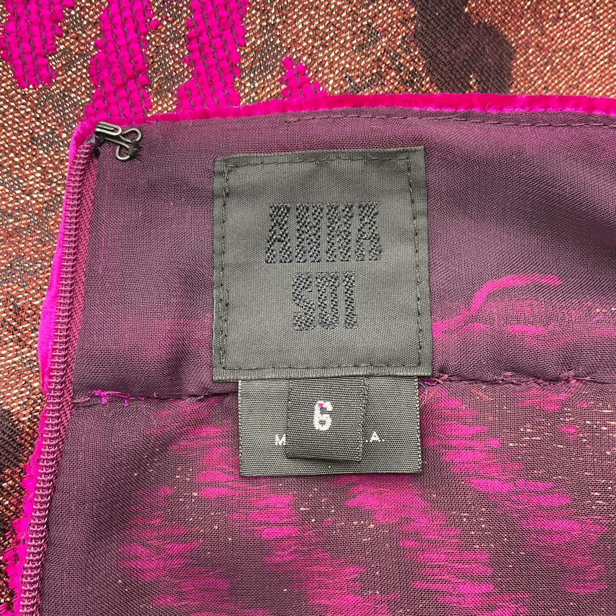 Anna Sui Pink / Gold Houndstooth Mini Skirt with Lurex and Velvet