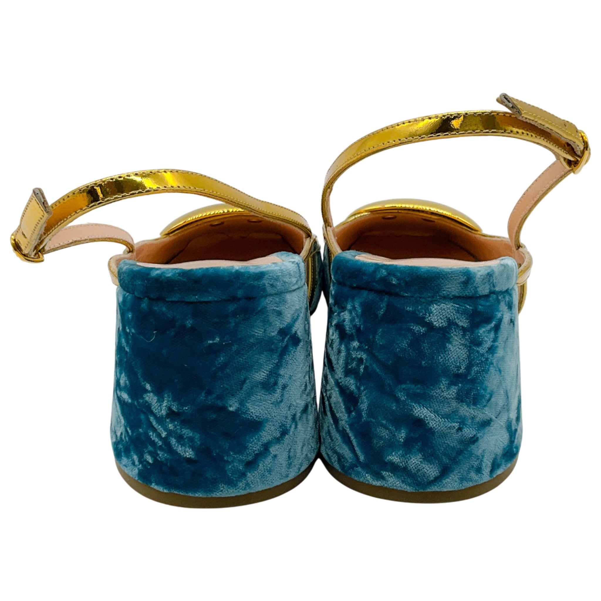 Rupert Sanderson Aqua Velvet Cavalla Slingback Pumps with Gold