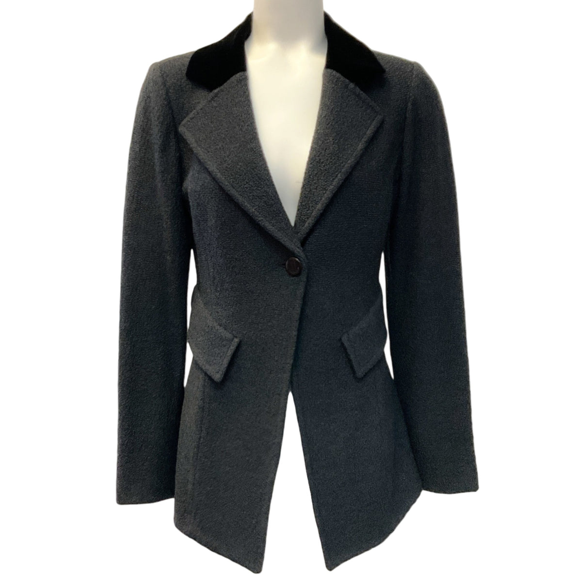 St. John Charcoal Blazer with Black Velvet Collar
