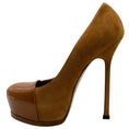 Load image into Gallery viewer, Saint Laurent Camel Suede Tribtoo Pumps with Patent Leather Cap Toe

