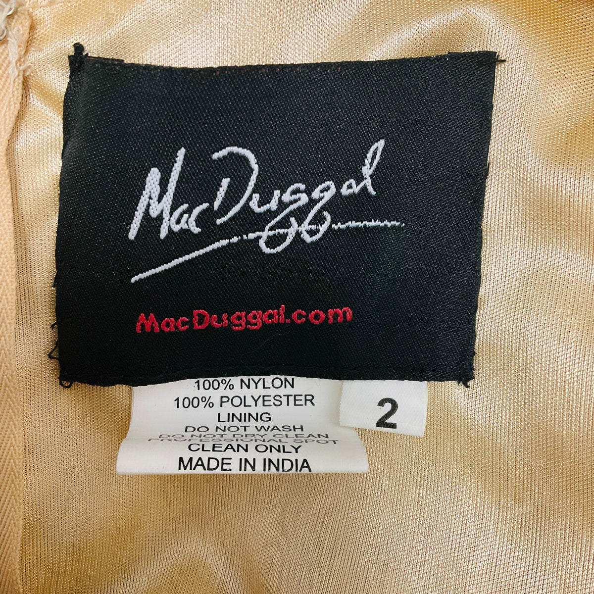 Mac Duggal Champagne Metallic Sequined Gown / Formal Dress