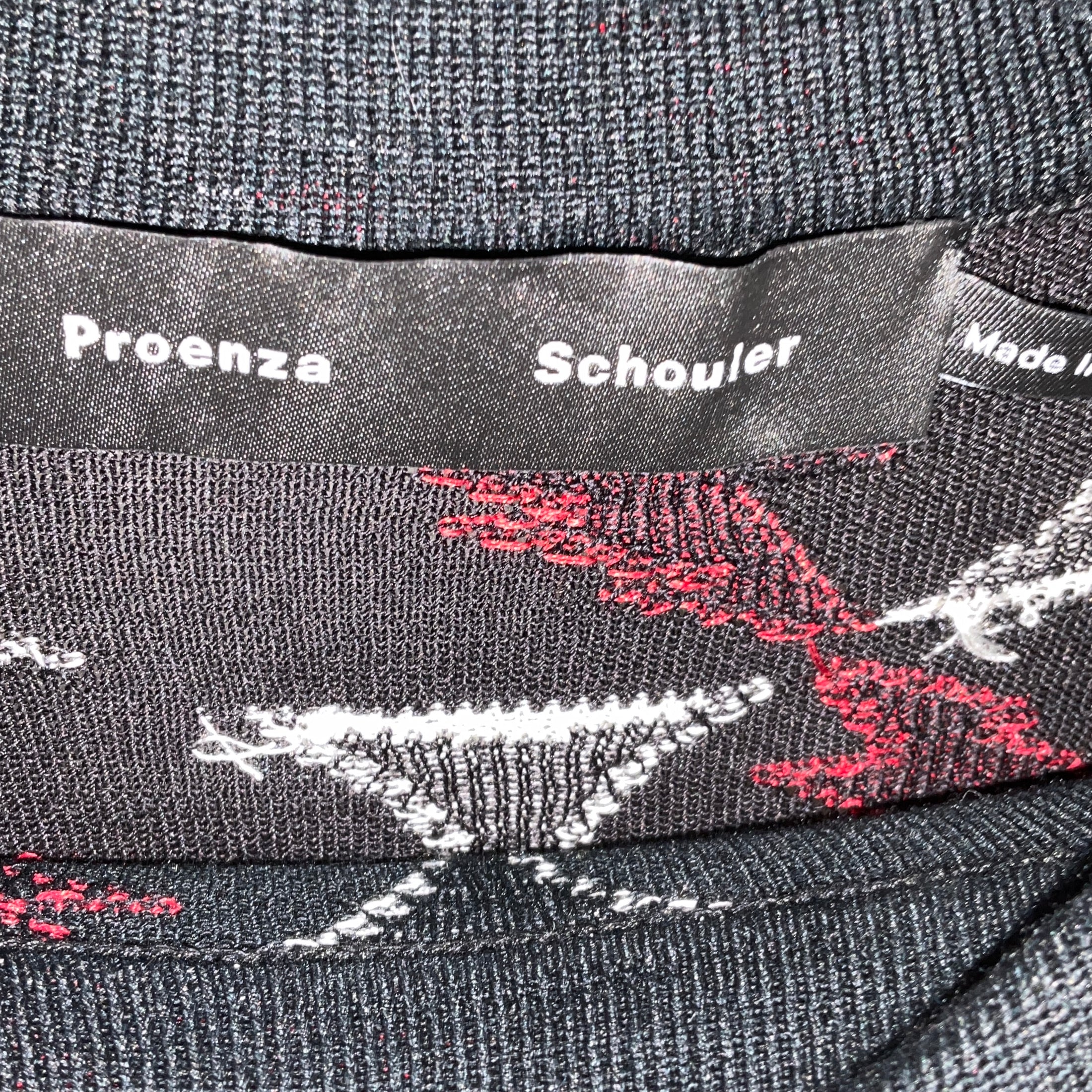 Proenza Schouler Black / White / Red Multi Lightning Bolt Patterned Long Sleeved Silk Knit Pullover Sweater
