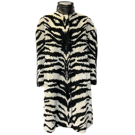 Alexander McQueen Black / White Zebra Print Velvet Coat with 3/4 Sleeves
