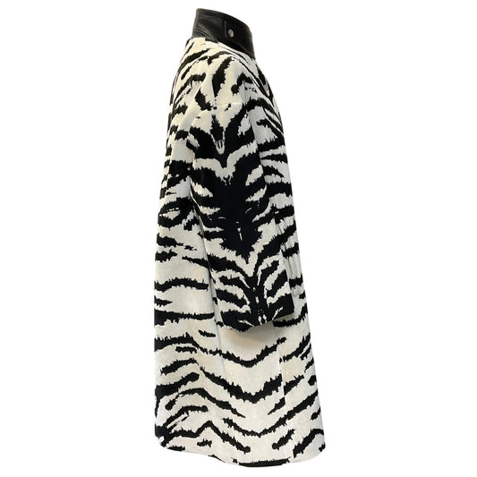 Alexander McQueen Black / White Zebra Print Velvet Coat with 3/4 Sleeves