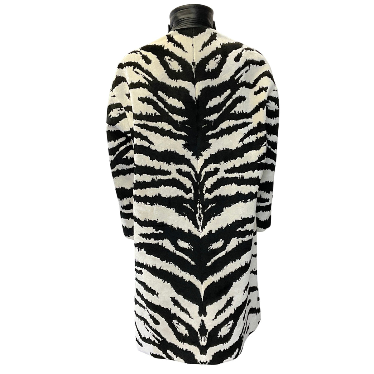Alexander McQueen Black / White Zebra Print Velvet Coat with 3/4 Sleeves