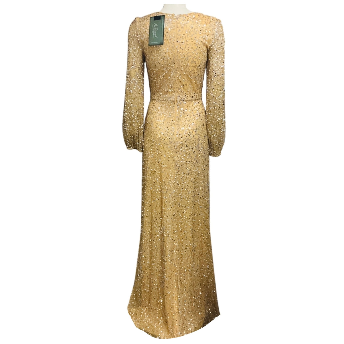 Mac Duggal Champagne Metallic Sequined Gown / Formal Dress