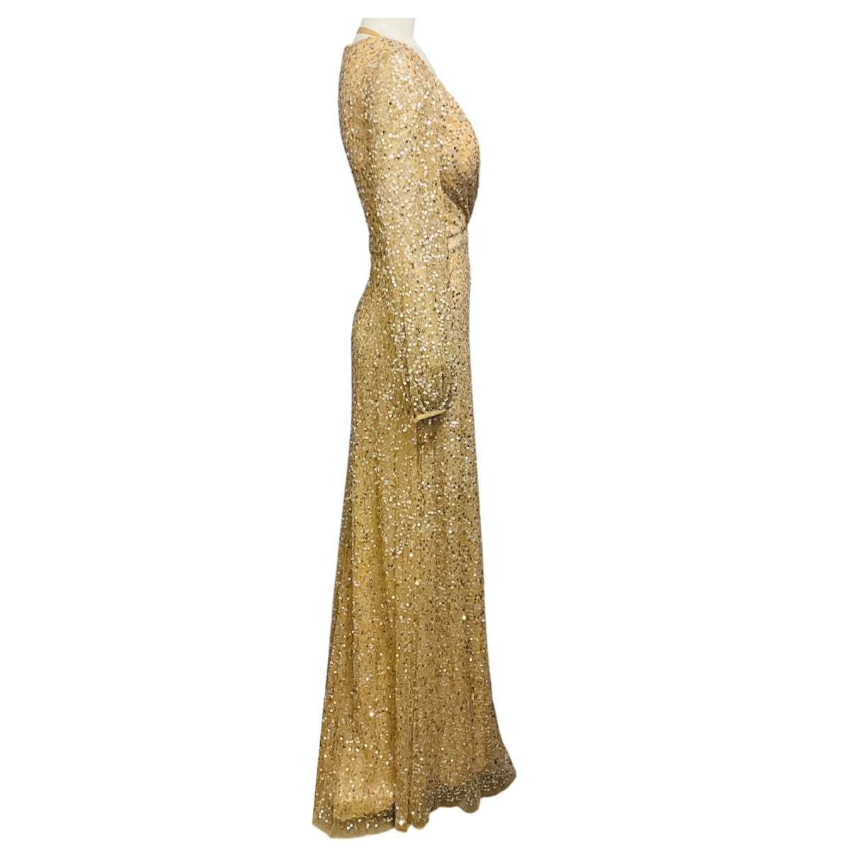 Mac Duggal Champagne Metallic Sequined Gown / Formal Dress