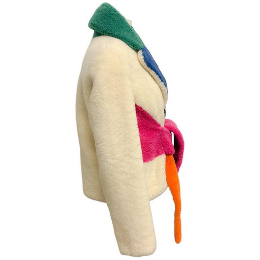 Saks Potts Shearling Colorblock Tie Front Jacket
