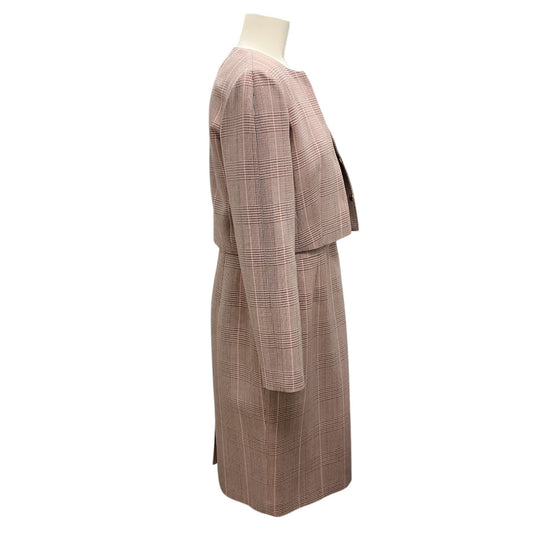 Paule Ka Pink / Brown Multi Plaid Jacket and Dress Two-Piece Set