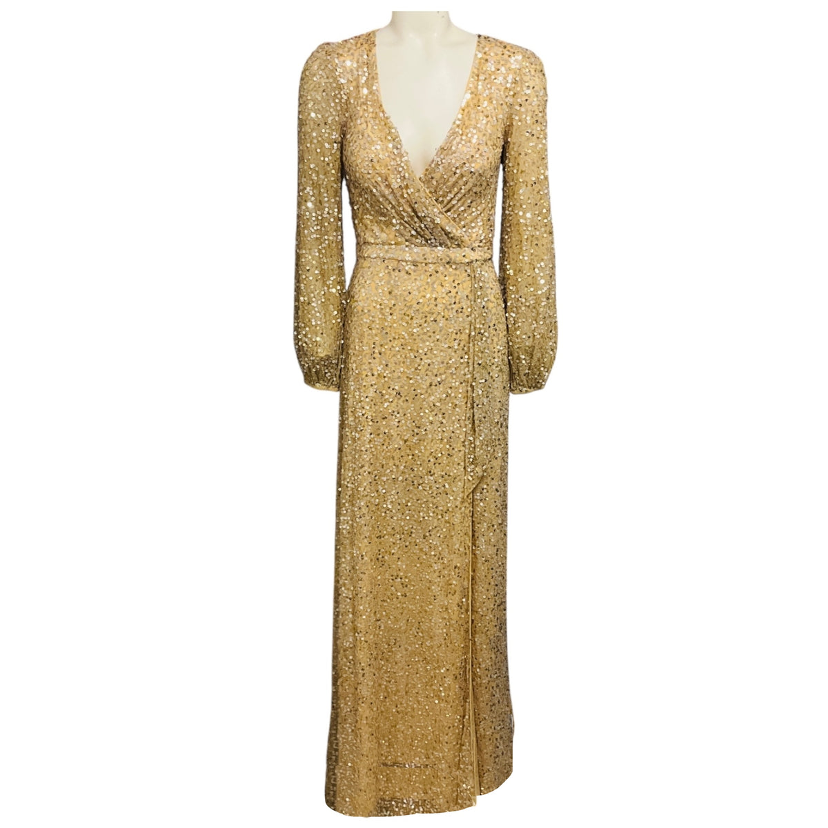Mac Duggal Champagne Metallic Sequined Gown / Formal Dress