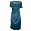 Load image into Gallery viewer, Talbot Runhof Korfu Teal Ruched Lace Detail Satin Midi Dress

