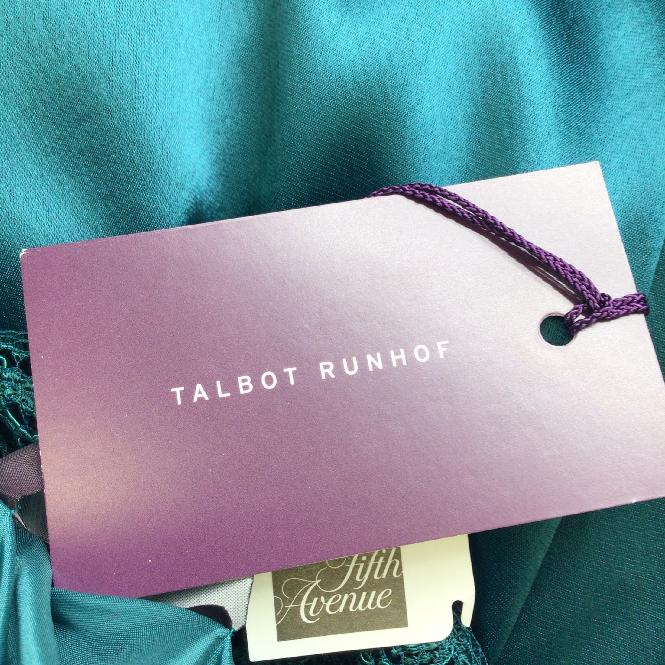 Talbot Runhof Korfu Teal Ruched Lace Detail Satin Midi Dress