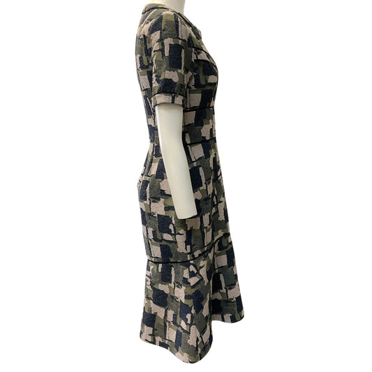 Yigal Azrouël Green Multi Military Print Tulip Hem Dress