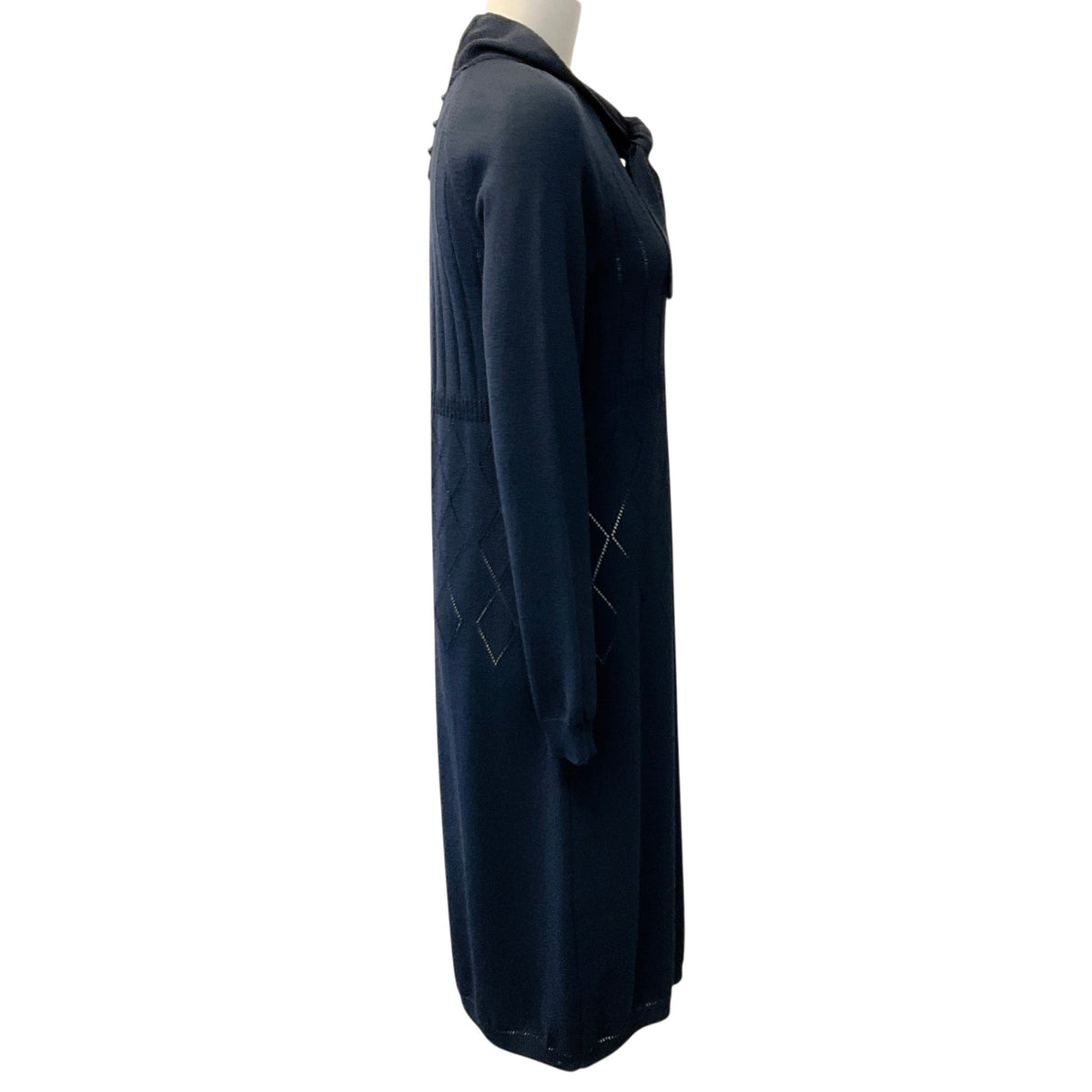 St. John Slate Blue Knit Tie Neck Dress