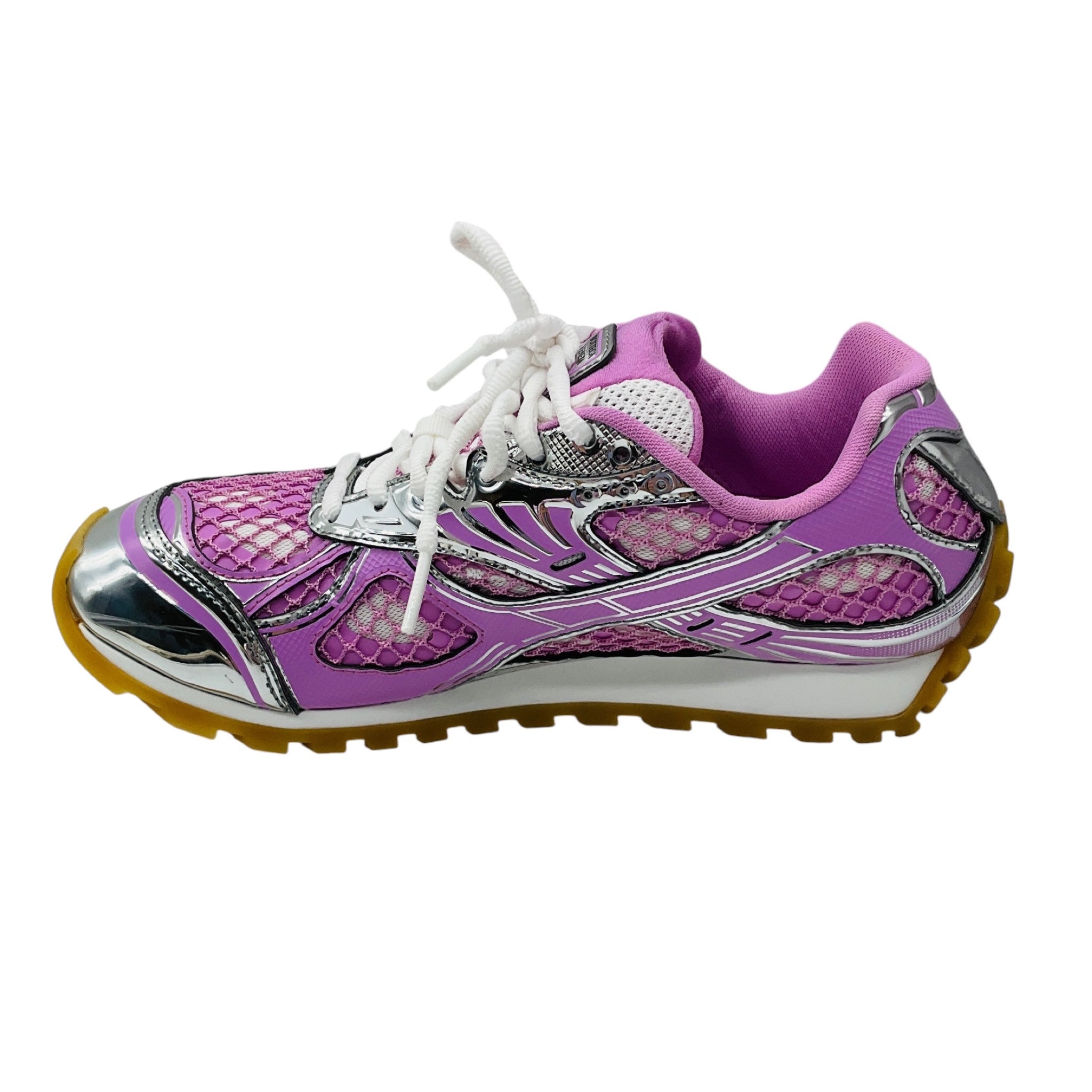 Bottega Veneta Pink Gloss / Silver Lightweight Technical Fabric and Mesh Orbit Runner Sneaker