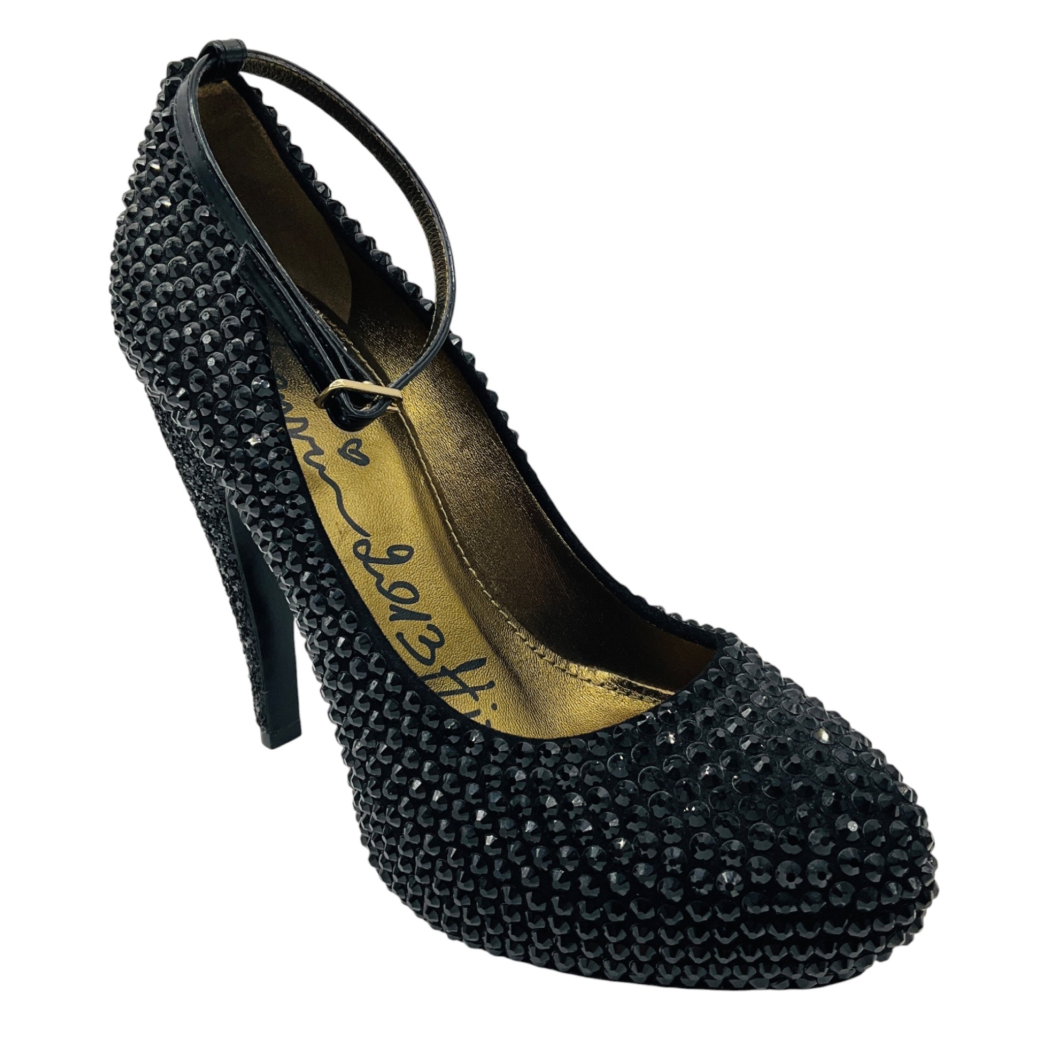 Lanvin Black Crystal Embellished Ankle Strap Platform Pump