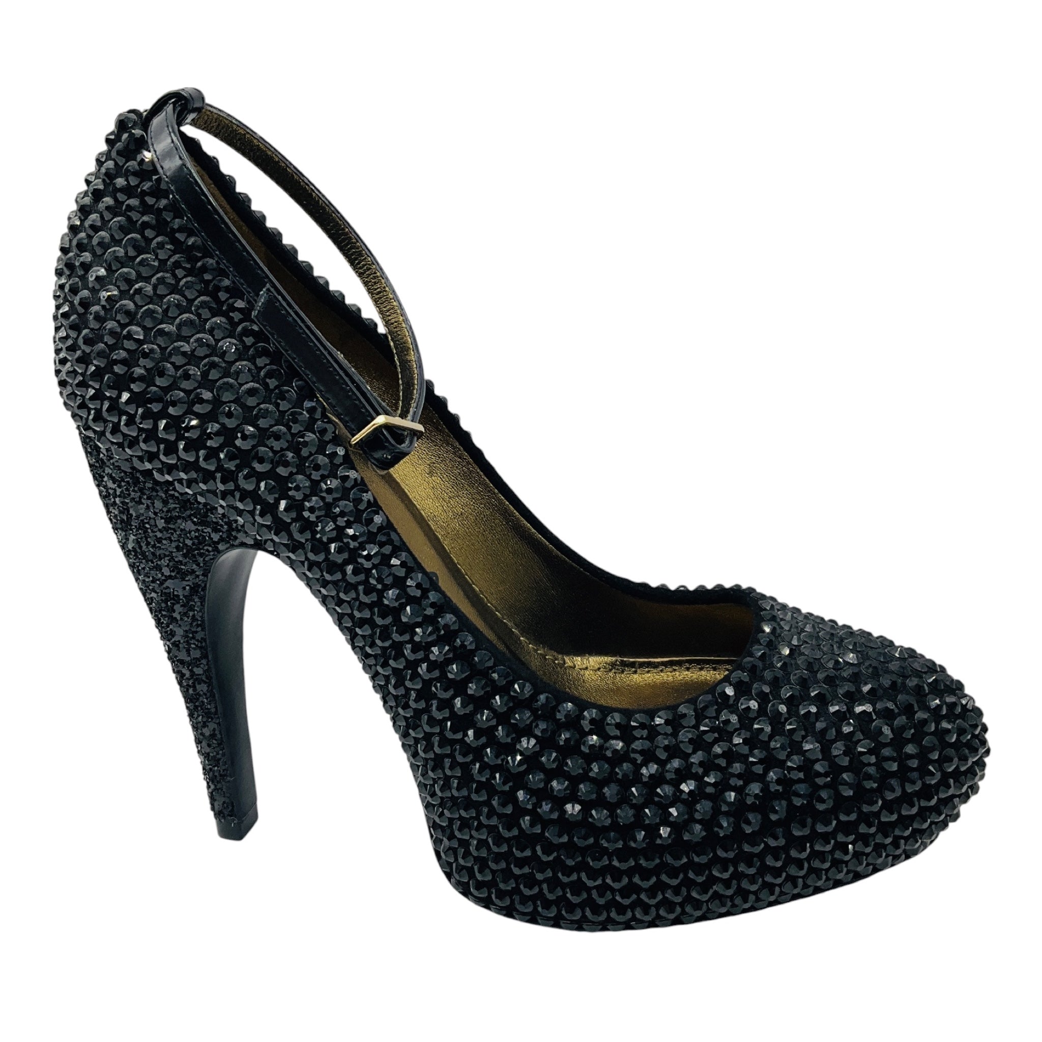 Lanvin Black Crystal Embellished Ankle Strap Platform Pump