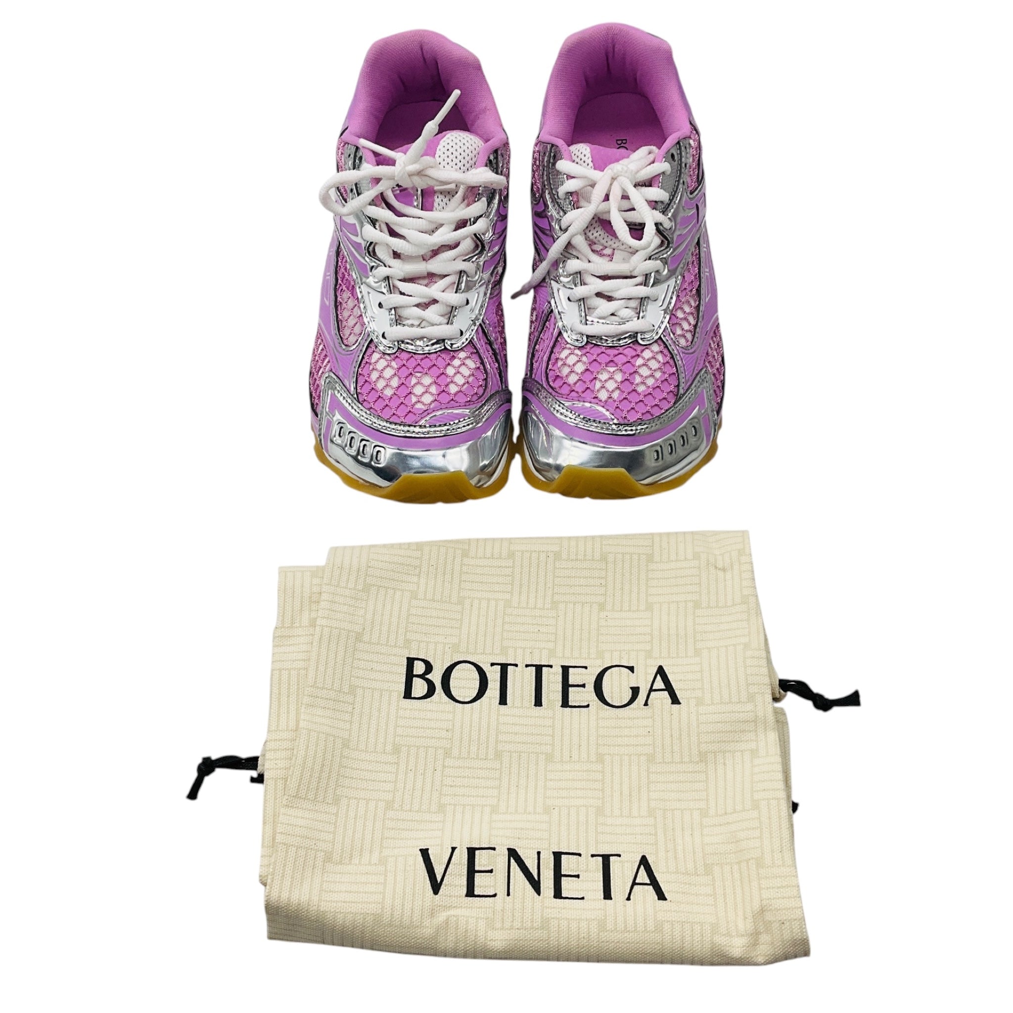 Bottega Veneta Pink Gloss / Silver Lightweight Technical Fabric and Mesh Orbit Runner Sneaker